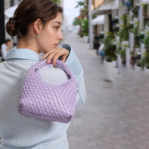 Women's Vegan Woven Crossbody Bag Small Tote with Detachable Strap - Picture 2 of 7